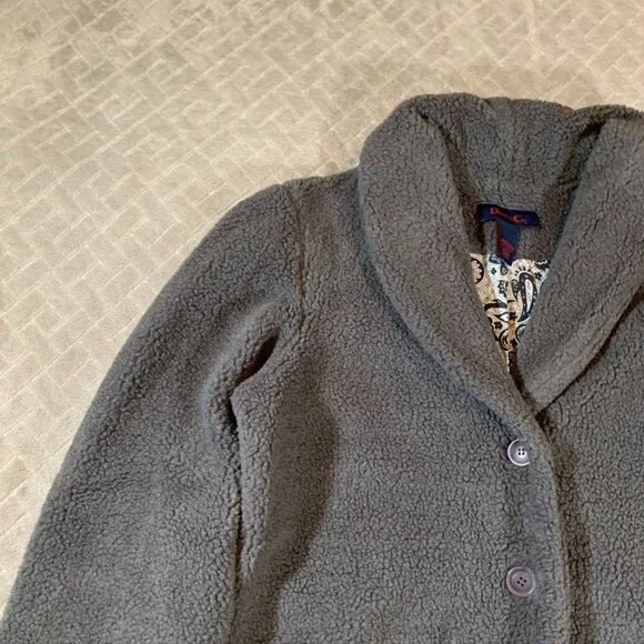 Denim & Co Woemsn Small Jacket Gray Teddy Sherpa With Pockets Paisley Lining - Picture 2 of 13
